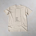 a cream t-shirt with 'feel the float' inside a rectangle printed across the full back.